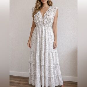 Storia White Floral Ruffle Maxi Dress – Romantic Tiered Spring Dress 🌿✨